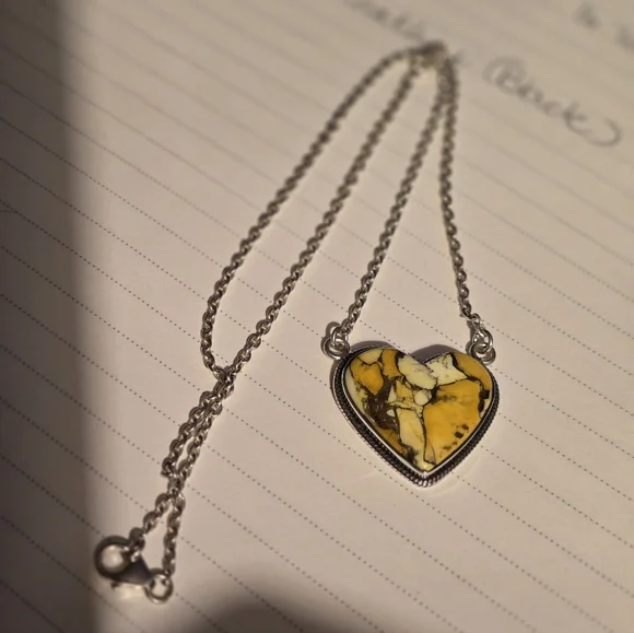 925 Silver And Yellow Stone Heart Necklace - Picture 7 of 7